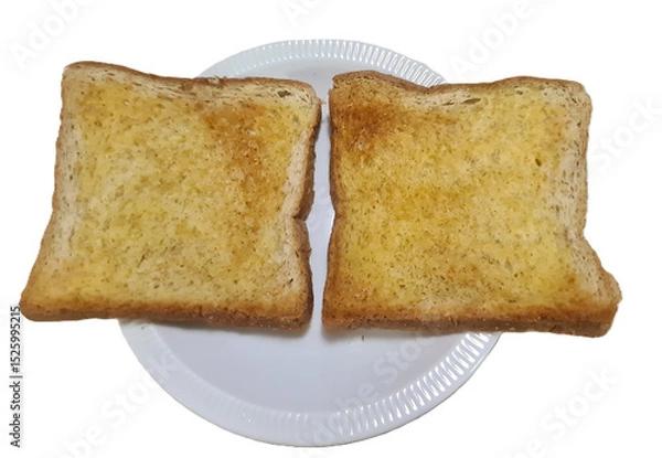 Fototapeta two Grilled toasts wheat bread sliced on white plate isolated on white background, sliced sandwich bread homecooked