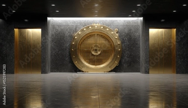 Fototapeta Bank vault door with elevators secure setting