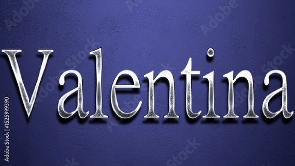Fototapeta 3D Chrome name design of Spanish name Valentina on blue Background.