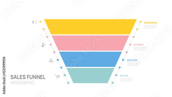 Fototapeta funnel Sale Infographic template for business. Purchasing funnel chart timeline, digital strategy marketing data presentation, vector illustration.