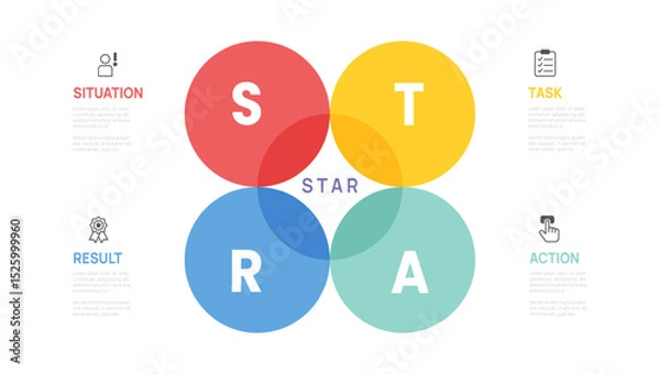Fototapeta STAR Method Infographic Template with icons and 4 options or steps vector design.