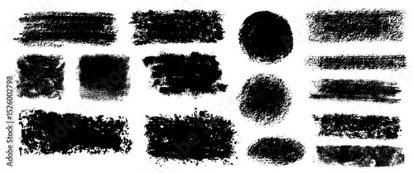 Obraz set of grunge black paint, ink brush strokes. brush collection isolated on white background. Trendy brush stroke for black ink paint,grunge backdrop, dirt banner,watercolor design and dirty texture