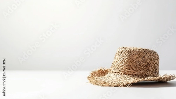 Fototapeta summer concept. A stylish straw hat resting on a minimalistic surface.