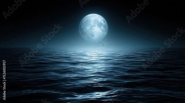 Fototapeta summer concept. Moonlit ocean scene with shimmering water and a dark background.