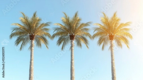 Fototapeta summer concept. Three palm trees against a blue sky background.