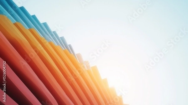 Fototapeta summer concept. Vibrant colored building with layered architectural design against a clear sky.