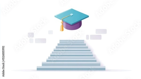 Fototapeta Graduation Cap Above a Flight of Stairs Representing Progress and Achievement