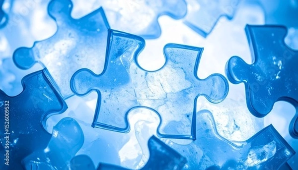 Obraz Close-up view of translucent blue puzzle pieces, creating an abstract background with a modern, problem-solving and connectivity theme.