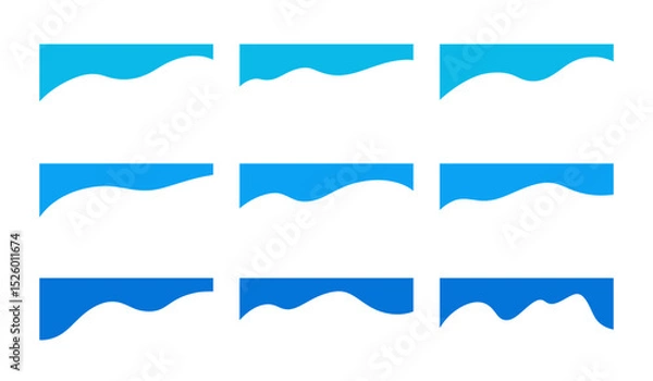 Fototapeta Wavy blue abstract graphic separation elements for banner, web page, background, vector, flat design. An empty text field for the title, label, and poster. Upper part of the frame, borders