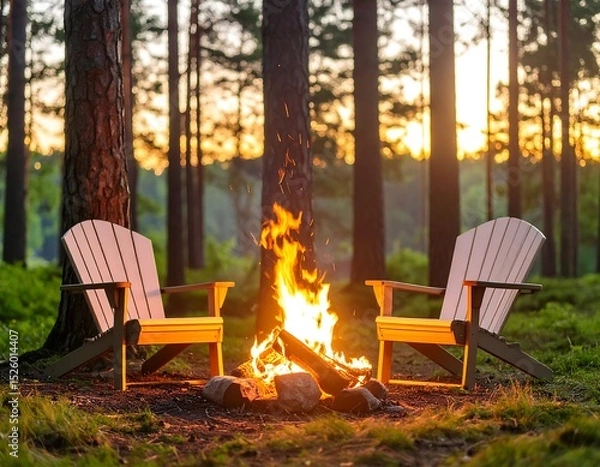 Obraz Campfire in a forest at sunset