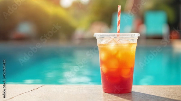 Fototapeta A cup of iced tea with a straw in it