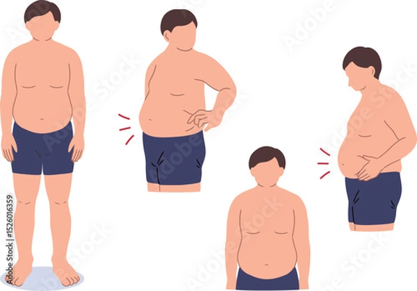 Fototapeta 肥満男性の主線なしイラストセット