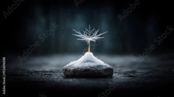 Obraz Tiny Seedling on Snowy Rock