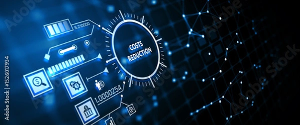 Fototapeta Cost reduction business finance concept on virtual screen. Business, technology concept. 3d illustration