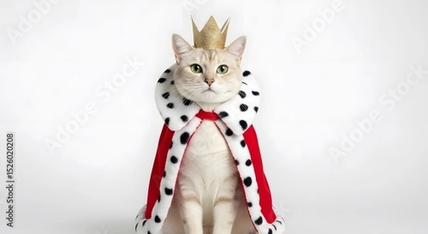Fototapeta Regal Cat: A Funny Portrait of a Kingly Feline with Crown and Robe