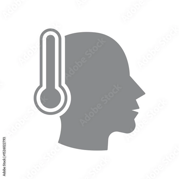 Fototapeta Human head and thermometer vector icon. Fever, high body temperature, virus or infection.