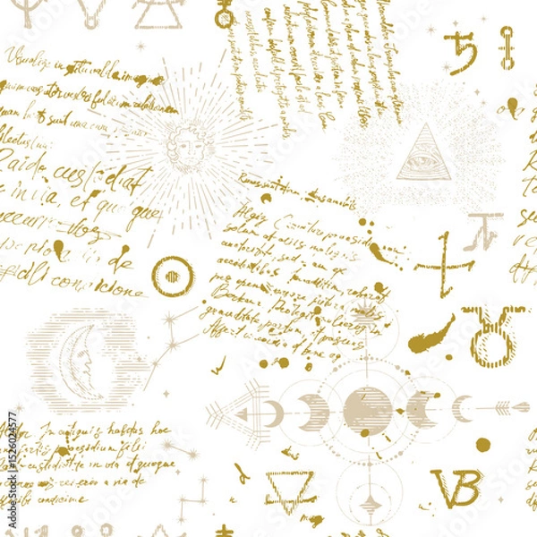 Fototapeta Mystical seamless pattern with esoteric symbols