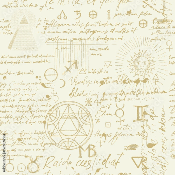 Fototapeta Mystical seamless pattern with esoteric symbols