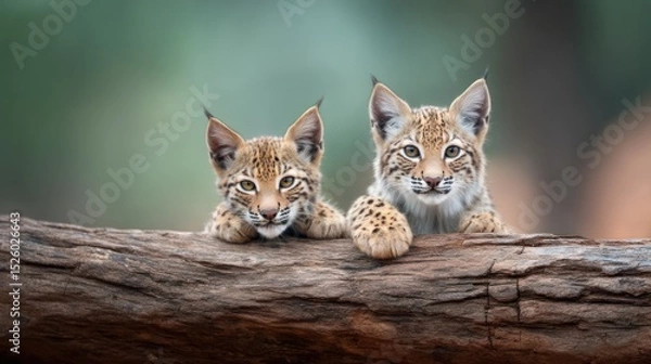 Obraz Two lynx kittens on log