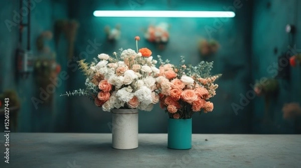 Obraz Two vases with assorted flowers