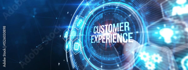 Fototapeta Business, technology, internet and network concept. The future of technology. Virtual screen of the future with the inscription: customer experience.
