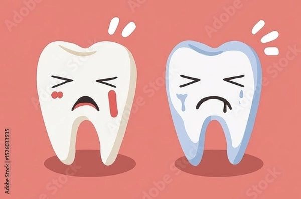 Obraz Illustrated comparison between healthy tooth and hypersensitive tooth,