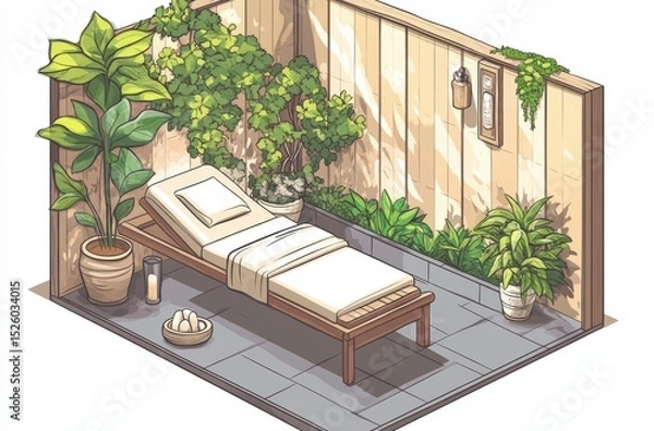 Obraz Isometric cartoon of steam massage session in spa room with natural