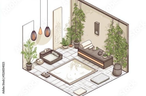 Obraz Isometric cartoon of steam massage session in spa room with natural