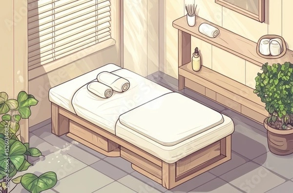 Obraz Isometric cartoon of steam massage session in spa room with natural