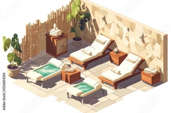 Obraz Isometric illustration of a wellness center, massage beds and