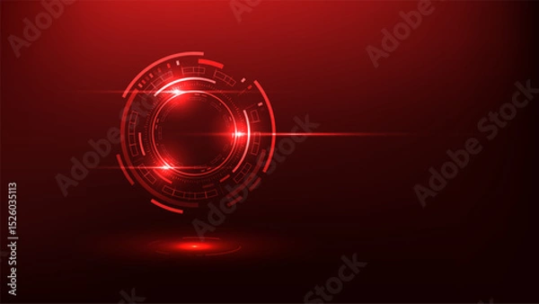 Fototapeta Red HUD Vector Circle Display with Digital Tech Interface and UI Screen.