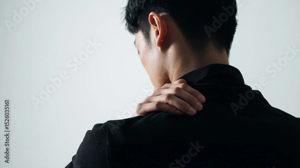 Obraz 肩こりの疲労に悩まされる男性の後ろ姿の写真