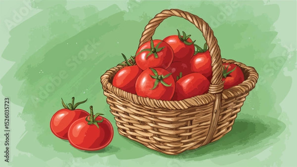 Fototapeta Tomato Illustration vector design, Red Tomato in basket vector design, Tomato in basket in natural background
