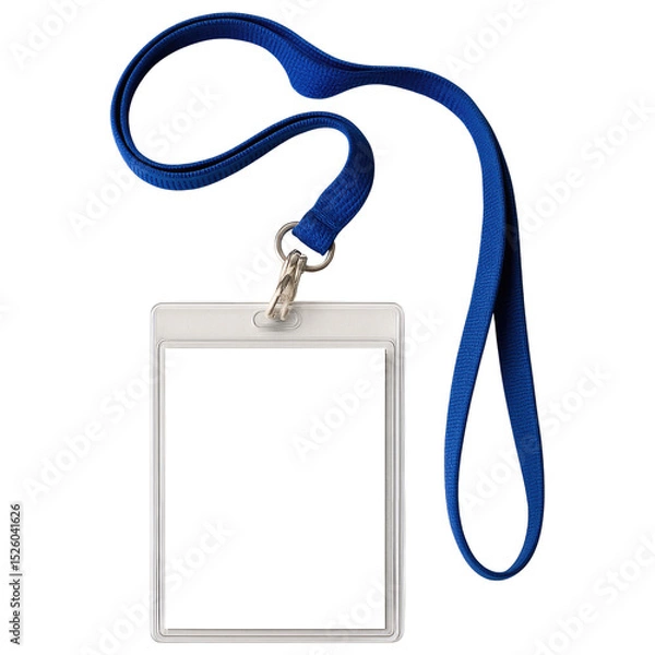 Obraz Blank White Identification Badge with Blue Lanyard Perfect for Mockups Corporate Designs