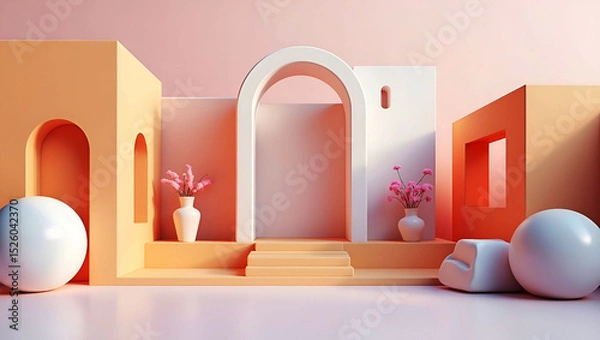 Fototapeta 3D illustration of abstract minimal architecture