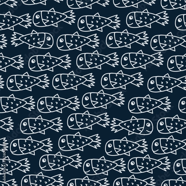 Fototapeta Seamless pattern with shoals of fish. Print for textile, covers, surface. For fashion fabric. Sea life pattern