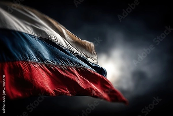 Obraz Russian flag waving in dramatic night sky