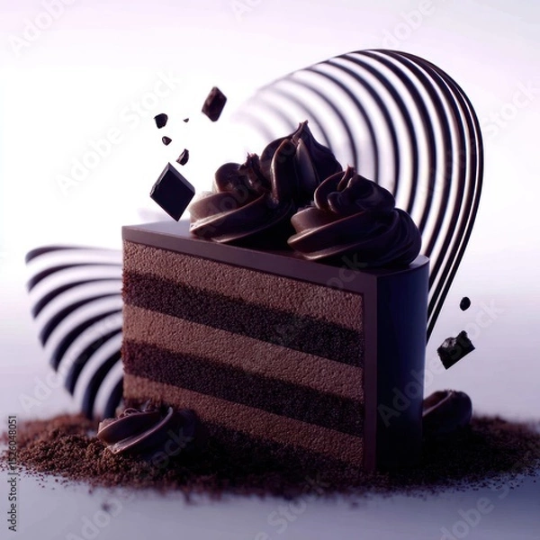 Fototapeta Dark chocolate cake slice in a studio setting