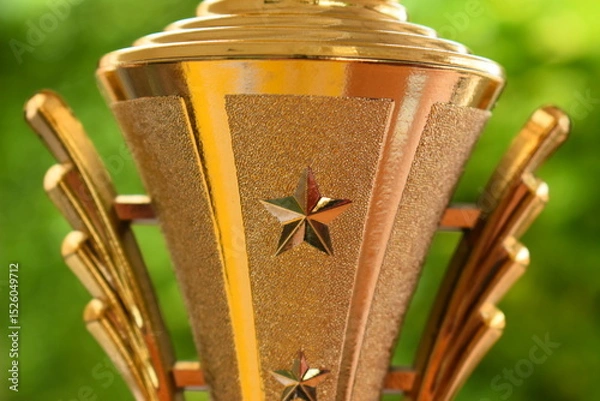 Fototapeta beautiful golden trophy of football contest on green tree background