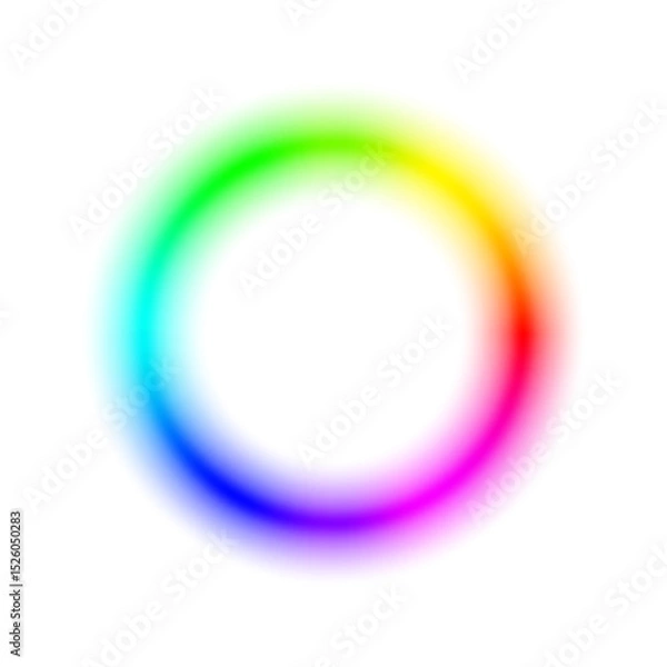 Fototapeta Blurry color ring. Soft gradient color wheel with rainbow spectrum on white background. Vibrant circular blur showing RGB hues. Vector illustration.