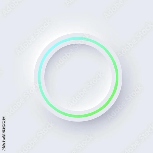 Fototapeta Round color frame with illuminated neon border on white background. Glowing white circle frame with color line. Modern abstract futuristic geometric vector illustration in soft pastel tones.