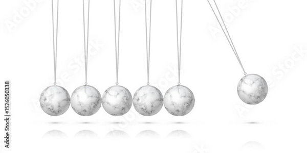 Fototapeta Newton cradle with balancing pendulum of hanging marble balls. Classic physics demonstration of momentum and energy transfer. 3d realistic vector illustration.