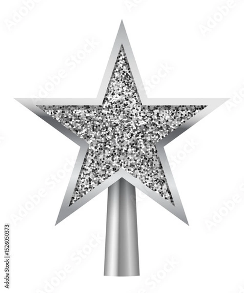Fototapeta Christmas silver tree topper. Realistic 3D silver star decoration in deco style. Decorative traditional top of Xmas pine tree in winter season isolated on white. Vector illustration.