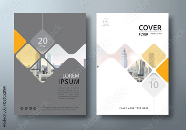 Fototapeta Yellow annual report brochure flyer design, Leaflet presentation, book cover templates, layout in A4 size
