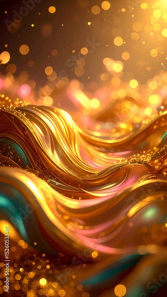 Obraz A mesmerizing abstract scene featuring flowing golden waves and shimmering lights.