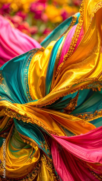 Obraz A vibrant display of colorful fabric draping elegantly.