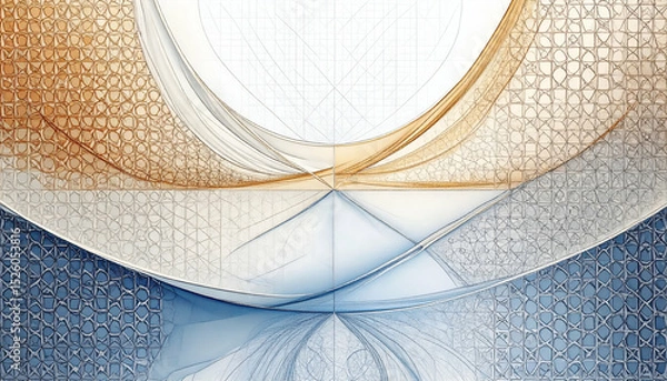 Obraz Abstract geometric design with flowing lines and intricate patterns in warm and cool tones.