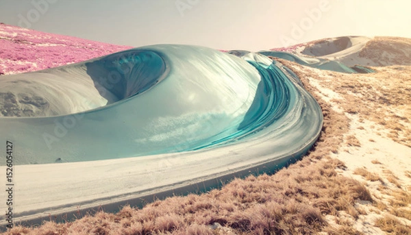 Obraz A surreal landscape with flowing, icy formations and vibrant colors.