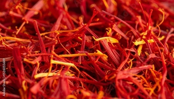 Fototapeta Bright Strands of Saffron Displayed in Close-Up With Rich Colors and Textures Showcasing Its Unique Characteristics and Culinary Uses