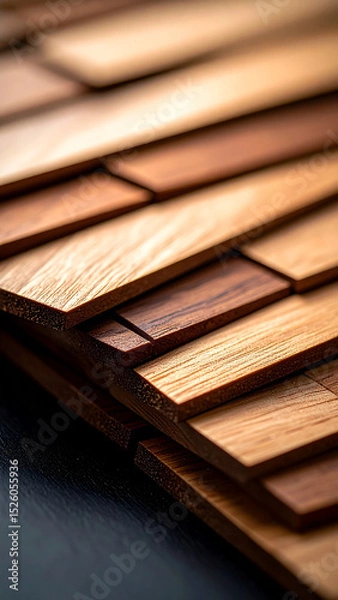 Obraz Close-up view of wooden panels arranged meticulously, highlighting varying shades and textures. The warm tones create an inviting atmosphere in a well-lit setting.